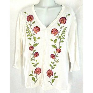 Bob Mackie White Floral Embroidered Boho Cardigan